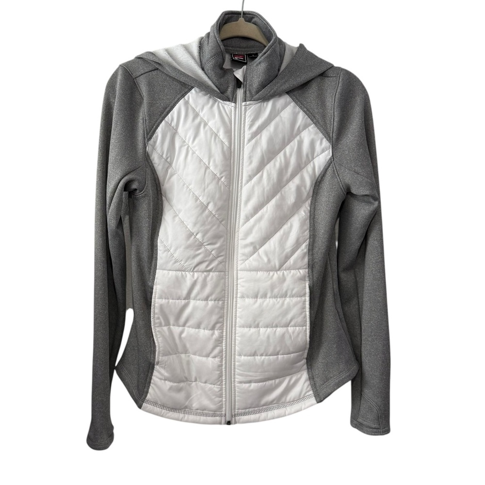 FILA Sport Small White & Gray Hooded Full-Zip Jacket Fleece Lined